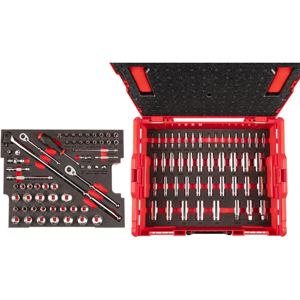 Socket Sets; Set Type: Ratchet & Socket Set ; Drive Size: 1/4 in; 3/8 in ; Minimum Size (Inch): 5/32 ; Minimum Size (mm): 4.00 ; Maximum Size (Inch): 1 ; Maximum Size (mm): 24.00
