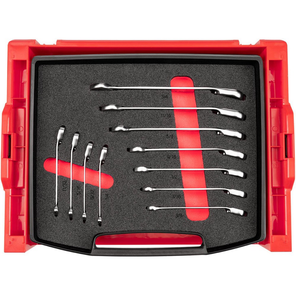Wrench Sets; Set Type: Reversible Ratcheting Wrench Set ; System Of Measurement: Inch ; Size Range: 1/4 - 3/4 in. ; Container Type: Foam Inserts; Drawer Insert; Rack ; Material: Steel ; Finish Coating: Chrome