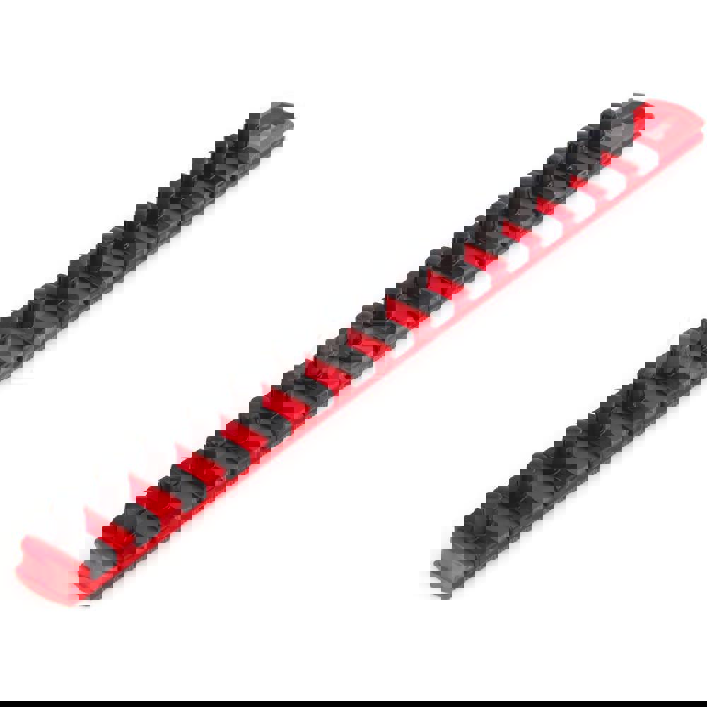 3/8 Inch Drive x 13 Inch Socket Rail, 15 Clips (Red)