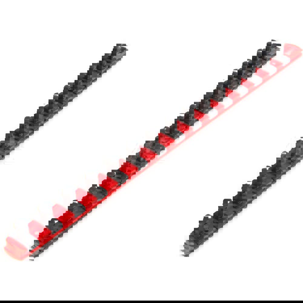 1/2 Inch Drive x 18 Inch Socket Rail, 15 Clips (Red)