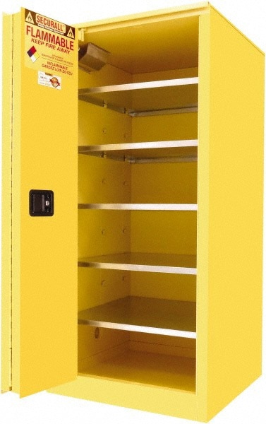 Flammable & Hazardous Storage Cabinets: 120 gal Drum, 2 Door, 5 Shelf, Sliding, Yellow