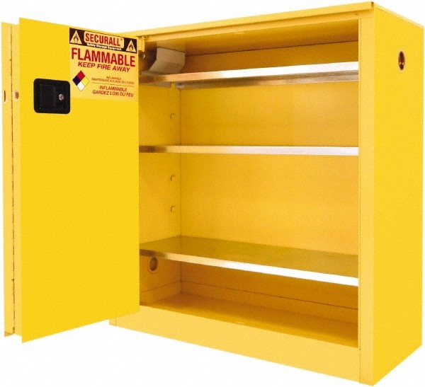 Flammable & Hazardous Storage Cabinets: 40 gal Drum, 2 Door, 3 Shelf, Sliding, Yellow