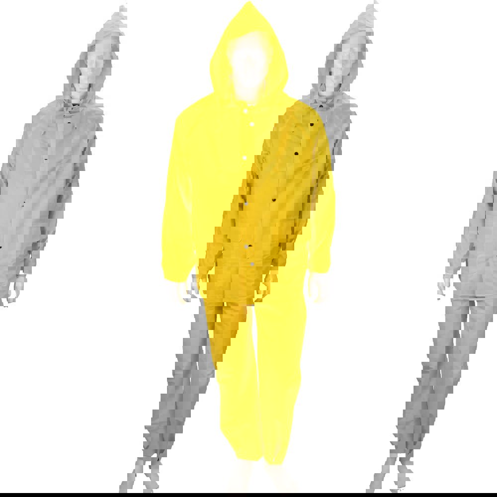 Rain Suit with Pants: Size 2X-Large, Non-Hazardous Protection, Yellow, Polyester & PVC