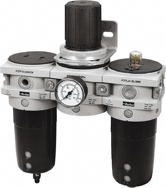 FRL Combination Unit: 1 NPT, Heavy-Duty, 3 Pc Filter-Regulator-Lubricator with Pressure Gauge