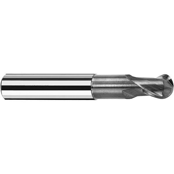 Ball End Mill: 6.00 mm Dia, 7.00 mm LOC, 2 Flute, Solid Carbide