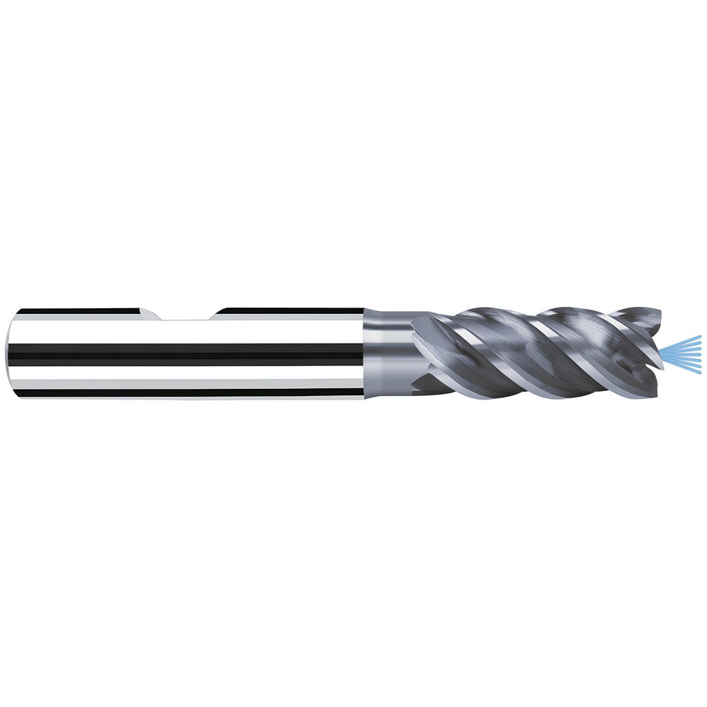 Corner Radius End Mill: 4 mm Dia, 8.00 mm LOC, 45 deg Helix, TiAlCrN Coated, Corner Radius End, Centercutting Series MFC
