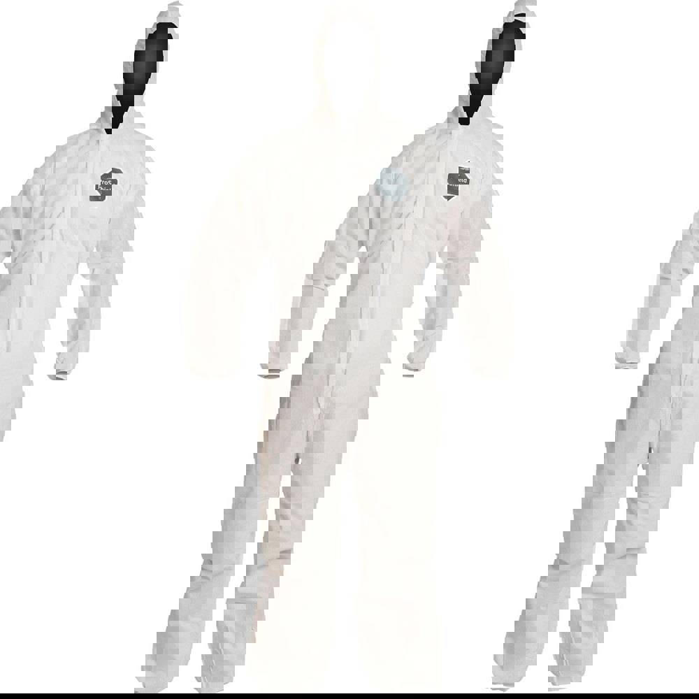 Disposable Coveralls: Size Large, Film Laminate, Zipper Closure