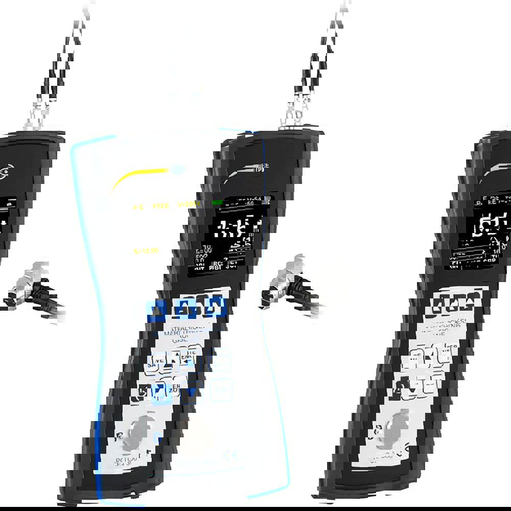 Electronic Thickness Gages; Minimum Measurement: 1 ; Maximum Measurement: 600.00 ; Accuracy: 0.4% ; Resolution: 0.001 ; Anvil Tip Shape: Round ; Operating Mechanism: Thumb Button