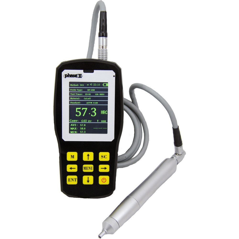 Bench Top Hardness Testers; Tester Type: UCI ; Scale Type: Brinell; Rockwell; Vickers ; Test Force Range (N): 9.807 to 2452 ; Minimum Hardness: 80 HV ; Maximum Hardness: 1599 HV ; Resolution: 0.1000