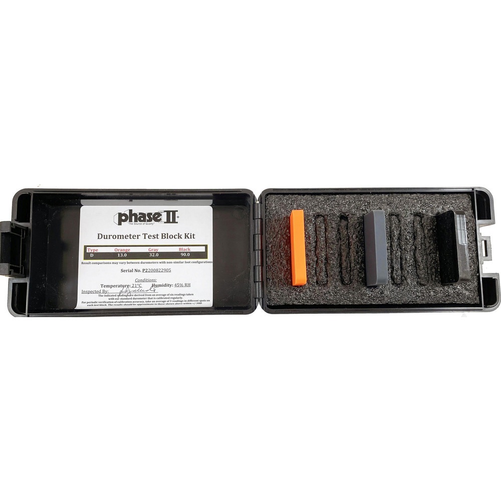 Hardness Calibration Test Blocks; Block Type: Test Block Kit ; Minimum Hardness: 0 ; Maximum Hardness: 100 ; Hardness Range Description: High ; Includes: Case w/3 blocks ; Number Of Pieces: 3