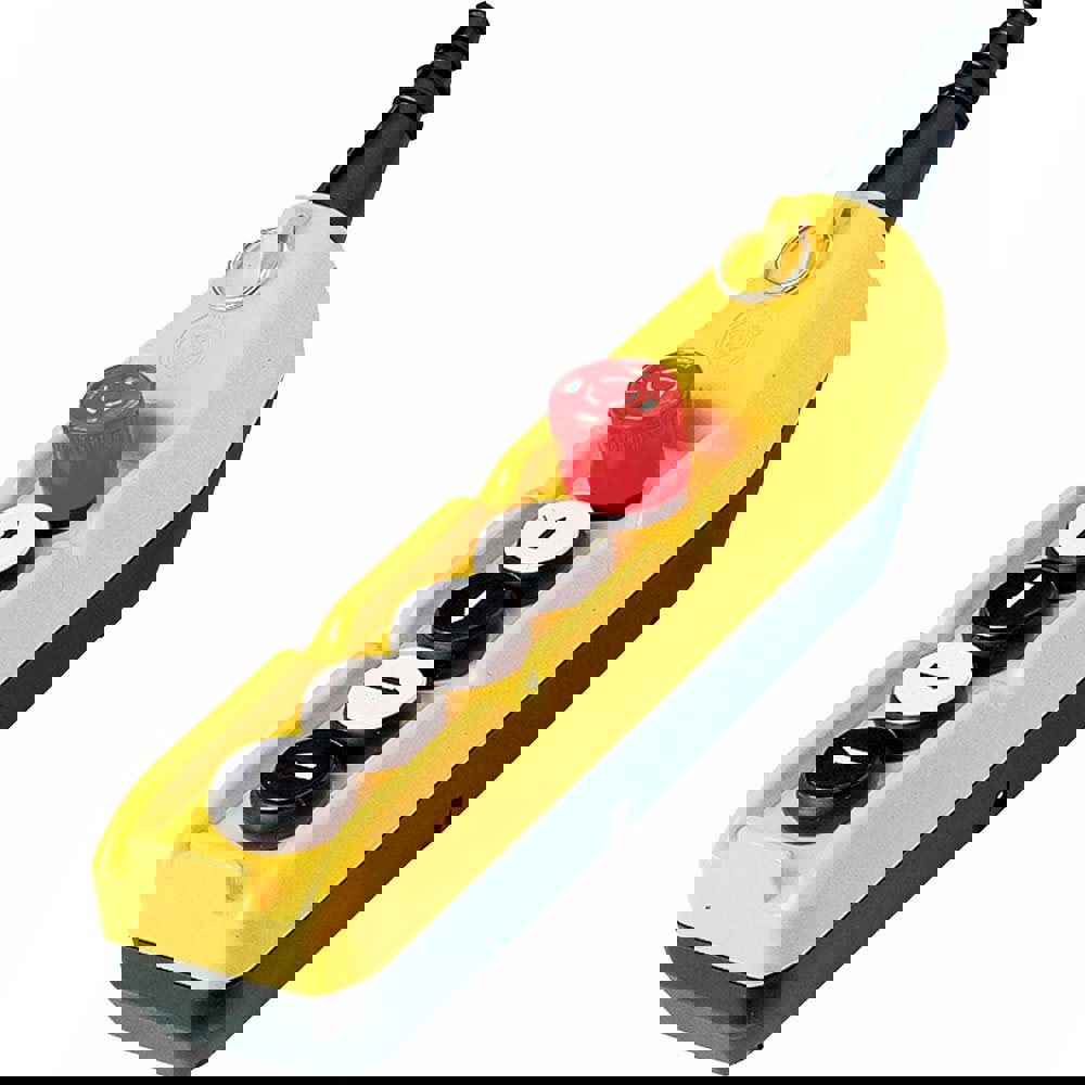 Pushbutton Switch Accessories; Switch Accessory Type: Pushbutton Operator; Emergency Stop ; For Use With: Hoists; Cranes ; Pushbutton Type: Flush ; Pushbutton Shape: Round ; Color: Yellow ; Operator Illumination: NonIlluminated