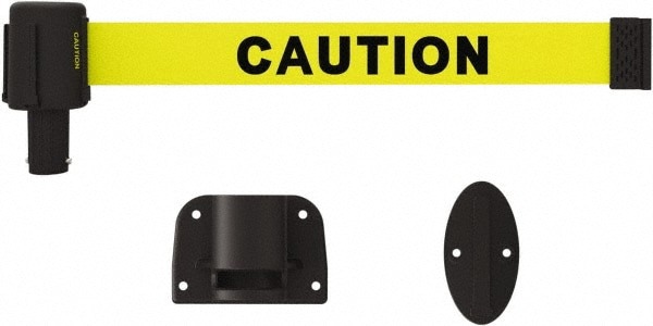 Wall-Mounted Indoor Barrier: Black on Yellow, 15' Long, 2-1/2