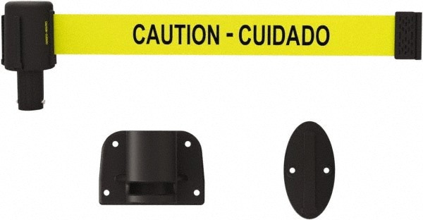 Wall-Mounted Indoor Barrier: Black on Yellow, 15' Long, 2-1/2