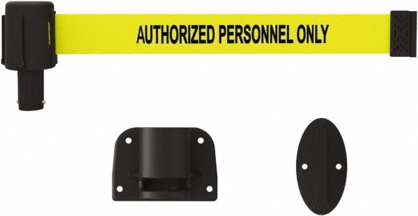 Wall-Mounted Indoor Barrier: Black on Yellow, 15' Long, 2-1/2