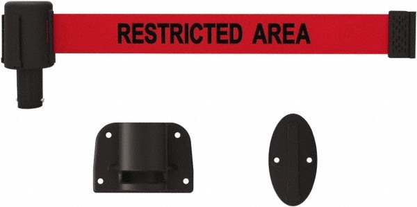 Wall-Mounted Indoor Barrier: Black on Red, 15' Long, 2-1/2