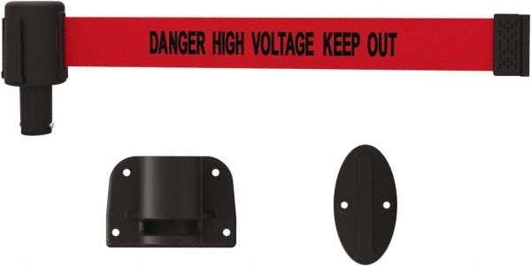 Wall-Mounted Indoor Barrier: Black on Red, 15' Long, 2-1/2