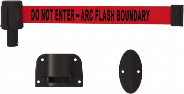 Wall-Mounted Indoor Barrier: Black on Red, 15' Long, 2-1/2