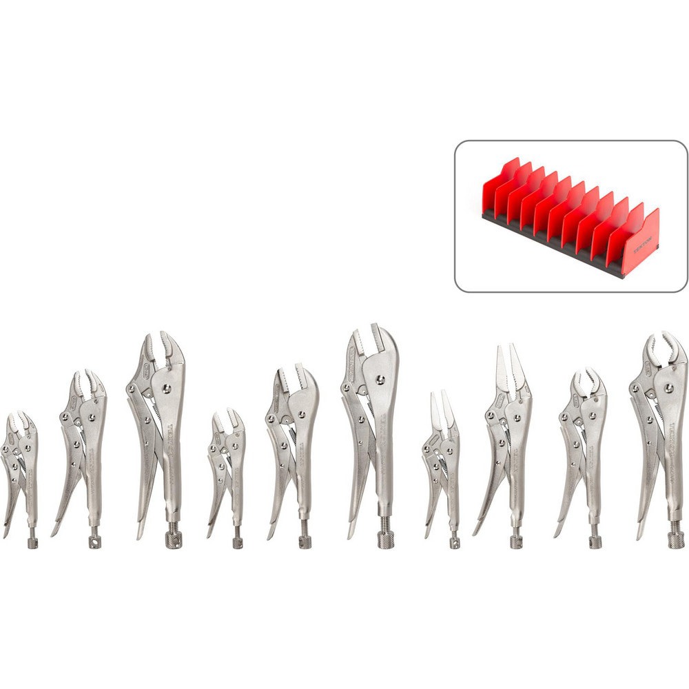 Plier Sets; Plier Type Included: Locking ; Container Type: None ; Handle Material: Steel ; Includes: 10 pliers ; Insulated: No ; Tether Style: Not Tether Capable
