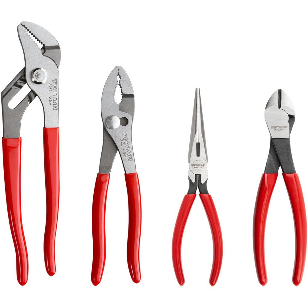 Plier Sets; Plier Type Included: Groove Joint, Slip Joint, Long Nose, Cutting ; Container Type: None ; Handle Material: Non-Slip Grips ; Includes: 4 pliers ; Insulated: No ; Tether Style: Not Tether Capable