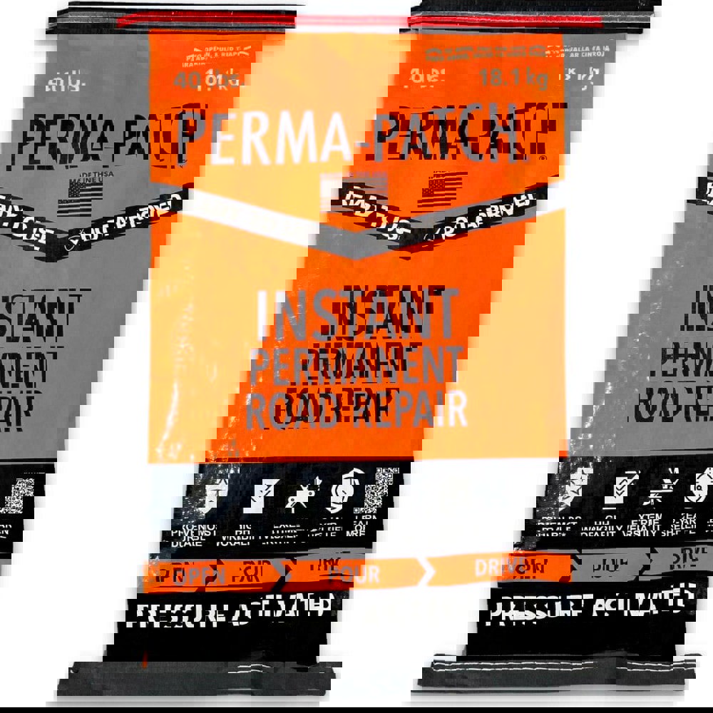 Drywall & Hard Surface Compounds; Product Type: Asphalt Patch ; Color: Black ; Container Size: 40 lb ; Container Type: Bag ; Composition: Asphaltic ; Coverage: .5 Cu Ft