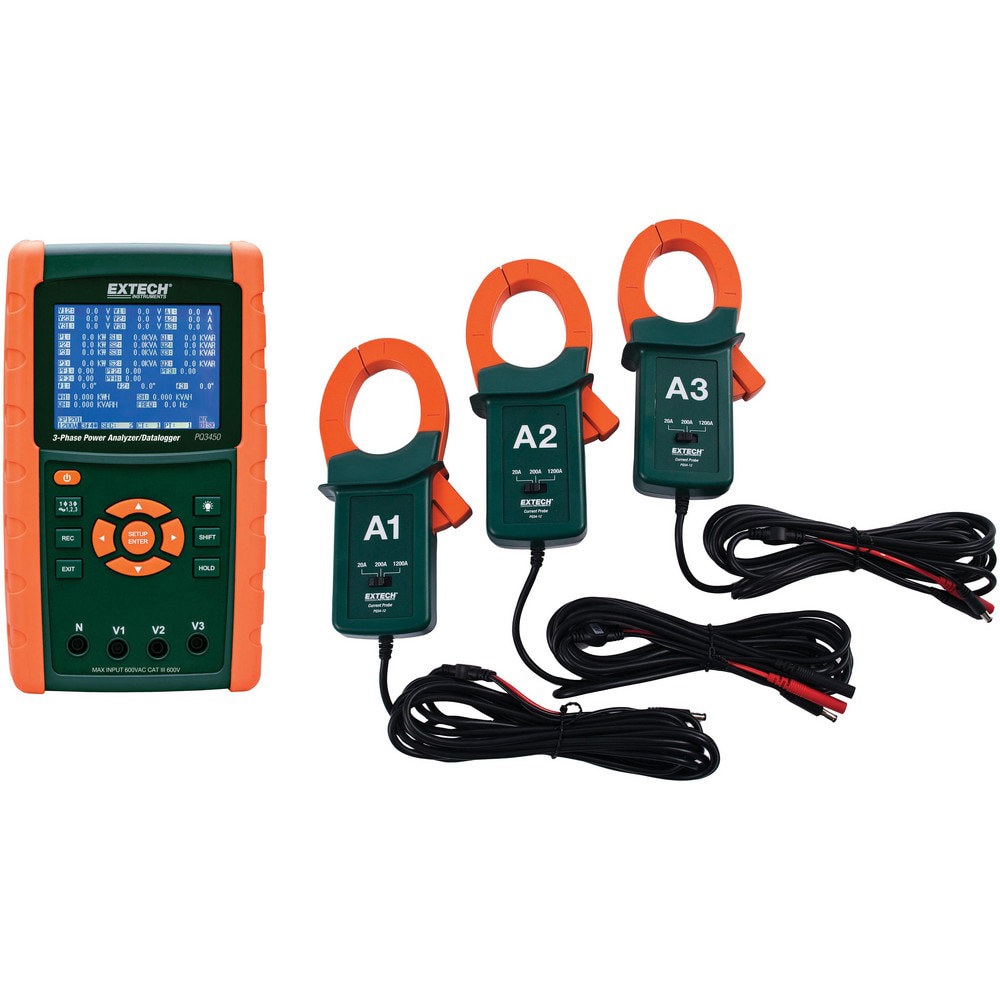 Power Meters; Meter Type: Power Analyzer/Datalogger ; Application: 3-phase power analyzer/data logger capable of logging up to 30,000 sets of measurements ; Maximum Current Capability (A): 1200.00 ; Power Factor: 1 ; Peak Capture: Yes ; Storage: 2GB