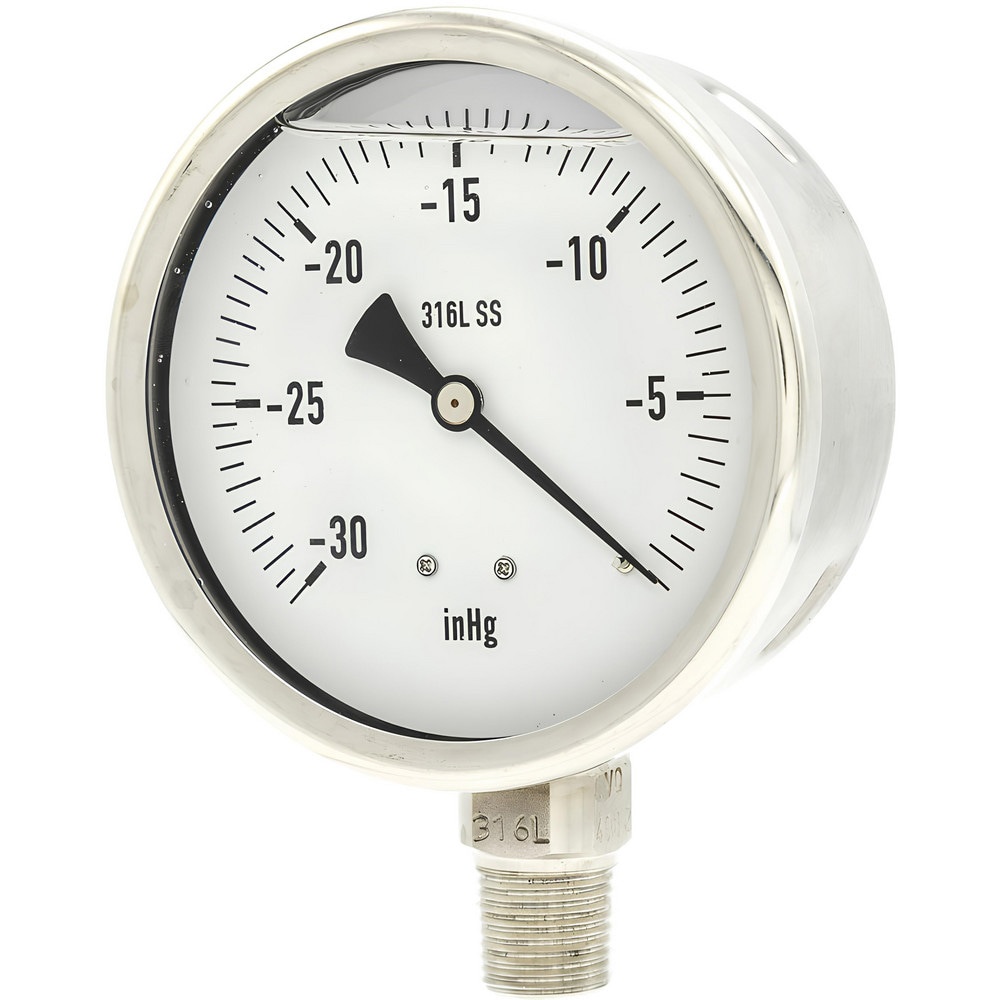 Pressure Gauges; Gauge Type: Industrial Pressure Gauges ; Scale Type: Single ; Accuracy (%): 1% full-scale ; Dial Type: Analog ; Thread Type: NPT ; Bourdon Tube Material: 316 Stainless Steel