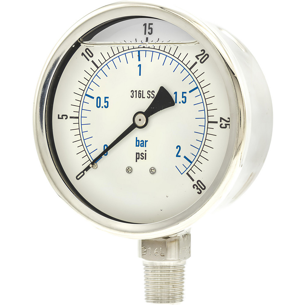 Pressure Gauges; Gauge Type: Industrial Pressure Gauges ; Scale Type: Dual ; Accuracy (%): 1% full-scale ; Dial Type: Analog ; Thread Type: NPT ; Bourdon Tube Material: 316 Stainless Steel