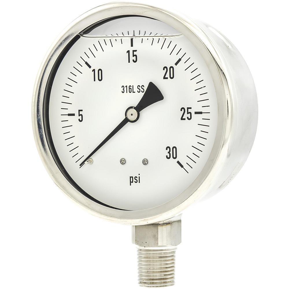 Pressure Gauges; Gauge Type: Industrial Pressure Gauges ; Scale Type: Single ; Accuracy (%): 1% full-scale ; Dial Type: Analog ; Thread Type: NPT ; Bourdon Tube Material: 316 Stainless Steel