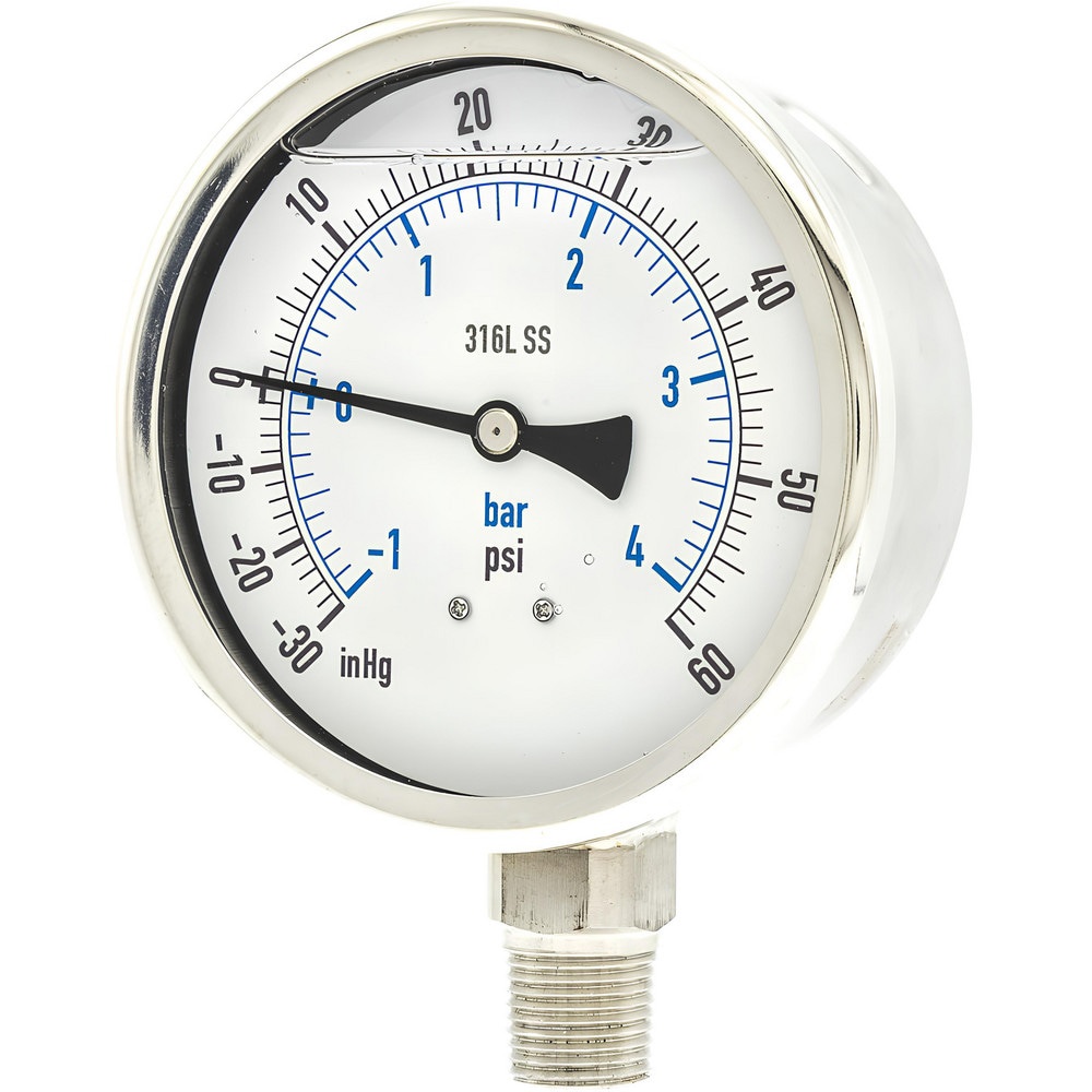 Pressure Gauges; Gauge Type: Industrial Pressure Gauges ; Scale Type: Dual ; Accuracy (%): 1% full-scale ; Dial Type: Analog ; Thread Type: NPT ; Bourdon Tube Material: 316 Stainless Steel