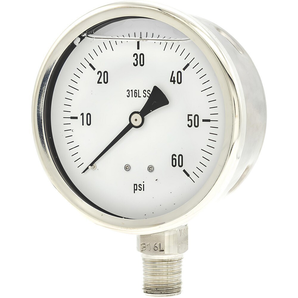 Pressure Gauges; Gauge Type: Industrial Pressure Gauges ; Scale Type: Single ; Accuracy (%): 1% full-scale ; Dial Type: Analog ; Thread Type: NPT ; Bourdon Tube Material: 316 Stainless Steel