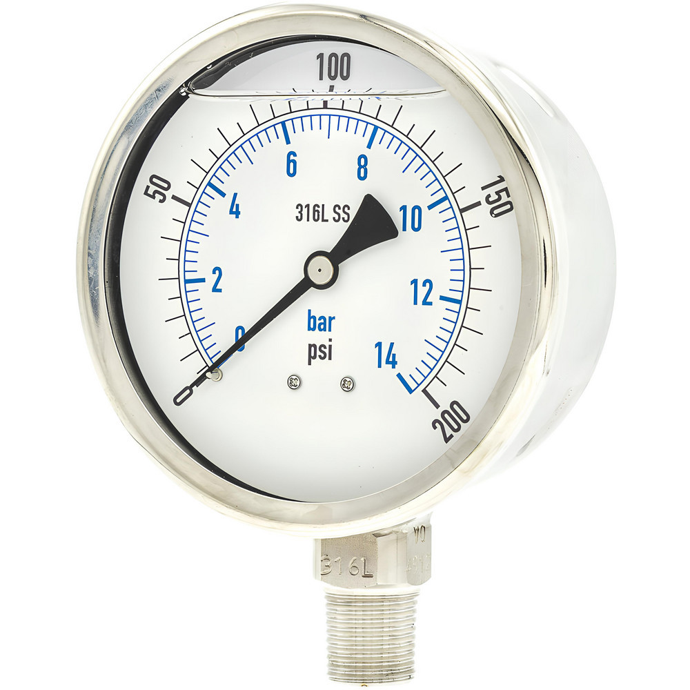 Pressure Gauges; Gauge Type: Industrial Pressure Gauges ; Scale Type: Dual ; Accuracy (%): 1% full-scale ; Dial Type: Analog ; Thread Type: NPT ; Bourdon Tube Material: 316 Stainless Steel