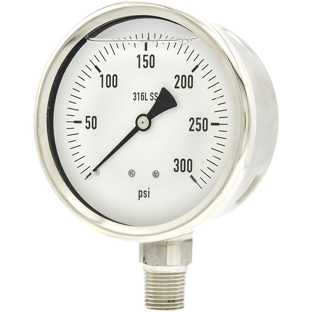 Pressure Gauges; Gauge Type: Industrial Pressure Gauges ; Scale Type: Single ; Accuracy (%): 1% full-scale ; Dial Type: Analog ; Thread Type: NPT ; Bourdon Tube Material: 316 Stainless Steel