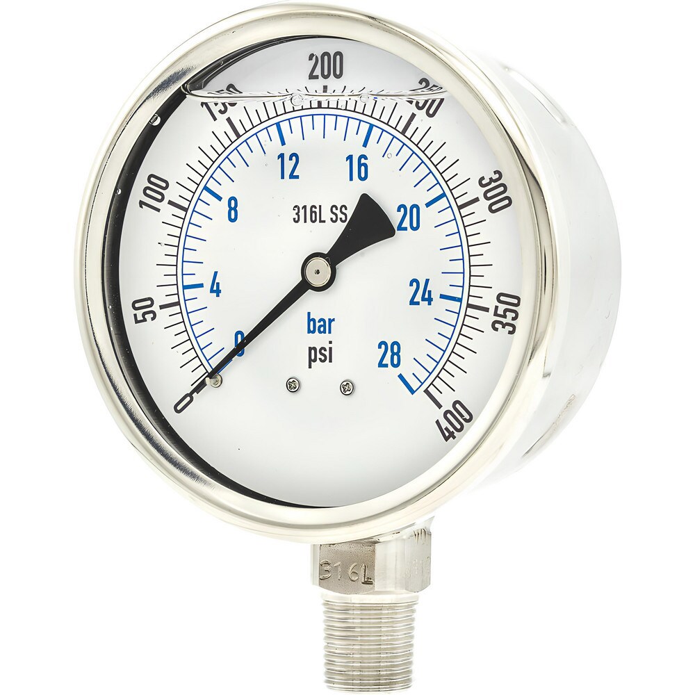 Pressure Gauges; Gauge Type: Industrial Pressure Gauges ; Scale Type: Dual ; Accuracy (%): 1% full-scale ; Dial Type: Analog ; Thread Type: NPT ; Bourdon Tube Material: 316 Stainless Steel