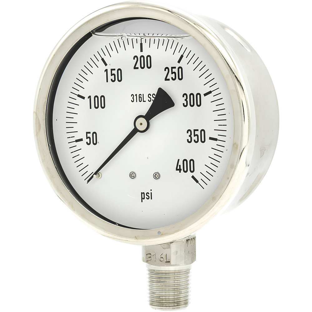 Pressure Gauges; Gauge Type: Industrial Pressure Gauges ; Scale Type: Single ; Accuracy (%): 1% full-scale ; Dial Type: Analog ; Thread Type: NPT ; Bourdon Tube Material: 316 Stainless Steel
