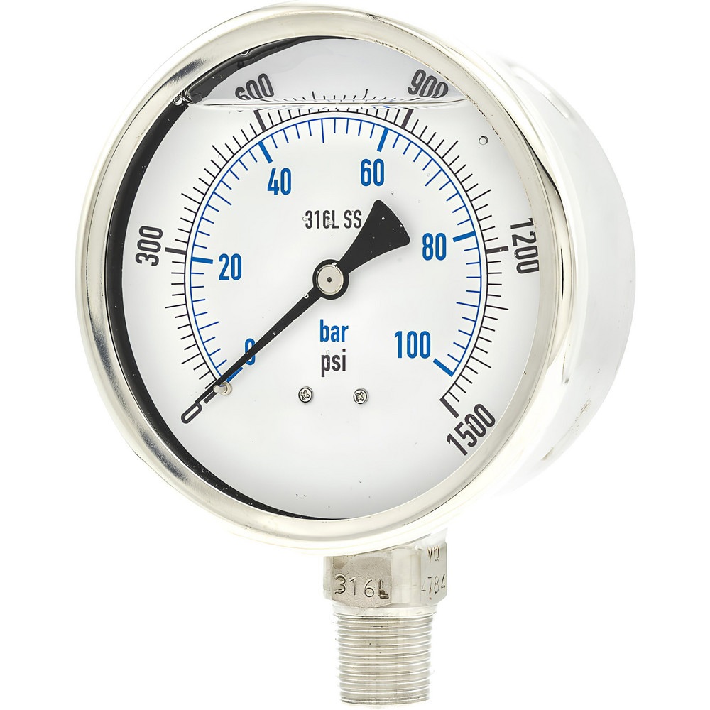 Pressure Gauges; Gauge Type: Industrial Pressure Gauges ; Scale Type: Dual ; Accuracy (%): 1% full-scale ; Dial Type: Analog ; Thread Type: NPT ; Bourdon Tube Material: 316 Stainless Steel