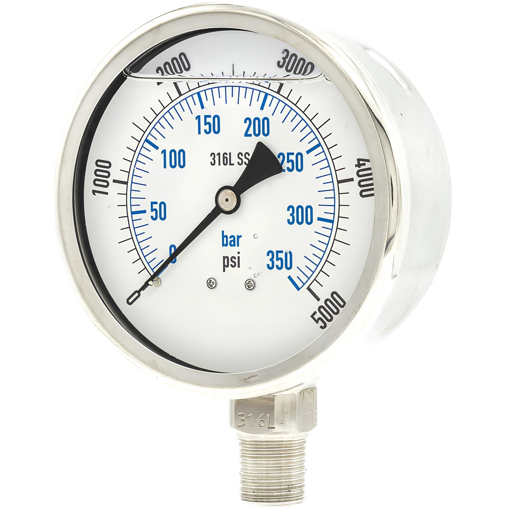 Pressure Gauges; Gauge Type: Industrial Pressure Gauges ; Scale Type: Dual ; Accuracy (%): 1% full-scale ; Dial Type: Analog ; Thread Type: NPT ; Bourdon Tube Material: 316 Stainless Steel