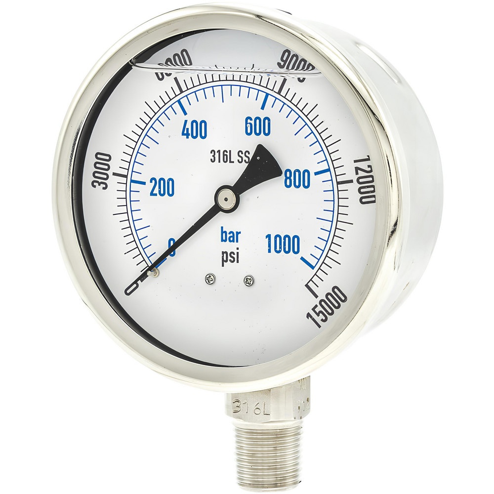 Pressure Gauges; Gauge Type: Industrial Pressure Gauges ; Scale Type: Dual ; Accuracy (%): 1% full-scale ; Dial Type: Analog ; Thread Type: NPT ; Bourdon Tube Material: 316 Stainless Steel