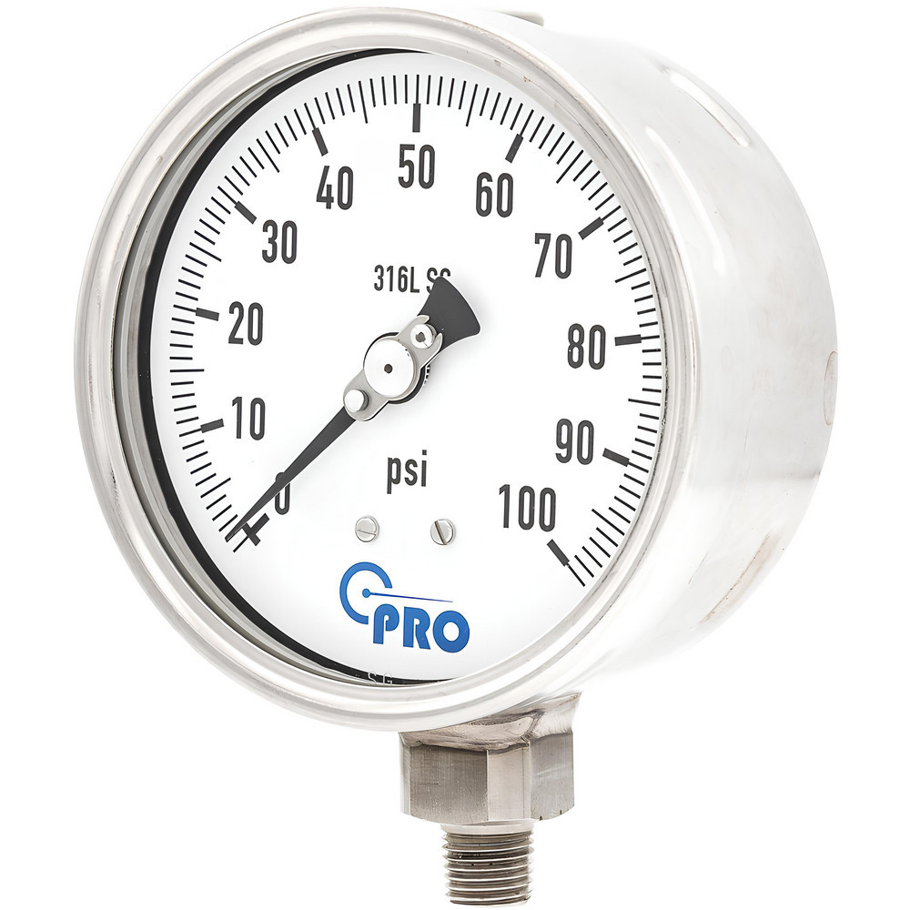Pressure Gauges; Gauge Type: Pressure Single Scale ; Scale Type: Single ; Accuracy (%): 1.00% ; Dial Type: Analog ; Thread Type: NPT ; Bourdon Tube Material: Stainless Steel