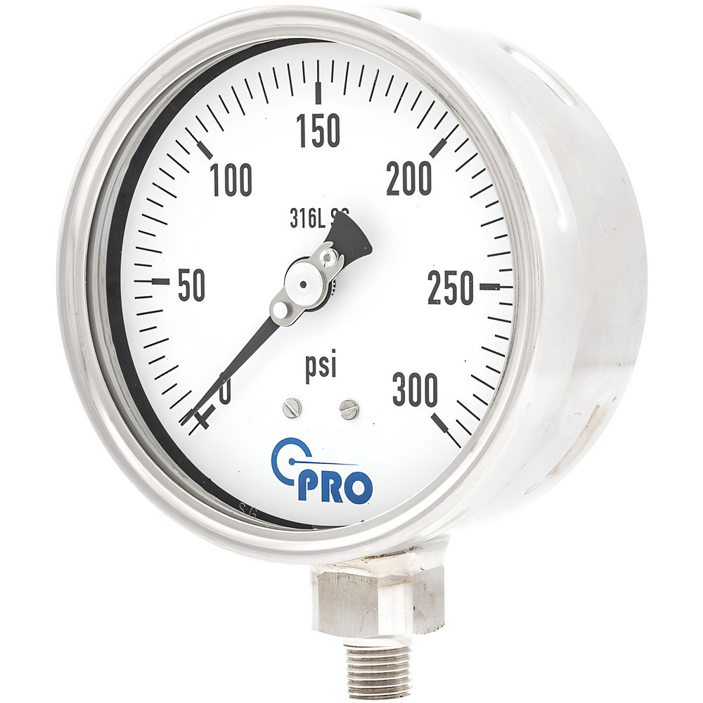 Pressure Gauges; Gauge Type: Pressure Single Scale ; Scale Type: Single ; Accuracy (%): 1.00% ; Dial Type: Analog ; Thread Type: NPT ; Bourdon Tube Material: Stainless Steel