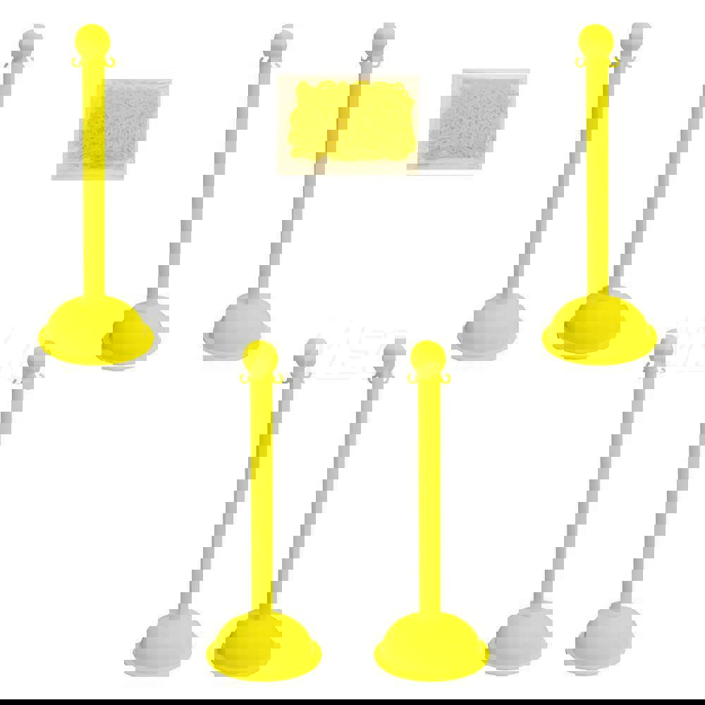 Pedestrian Barrier Kits; Chain Material: Plastic ; Post Material: Plastic ; Surface Pattern: Solid Color ; Chain Color: Yellow ; Post Color: Yellow ; Includes: 4 Stanchions; 1 Chain