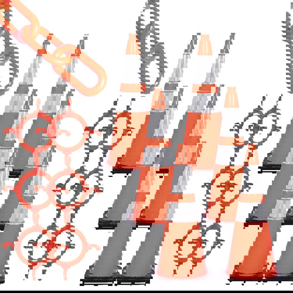 Traffic Cone with Reflective Collar & Chain Kit: Plastic, Traffic Orange, 50' Long, 2