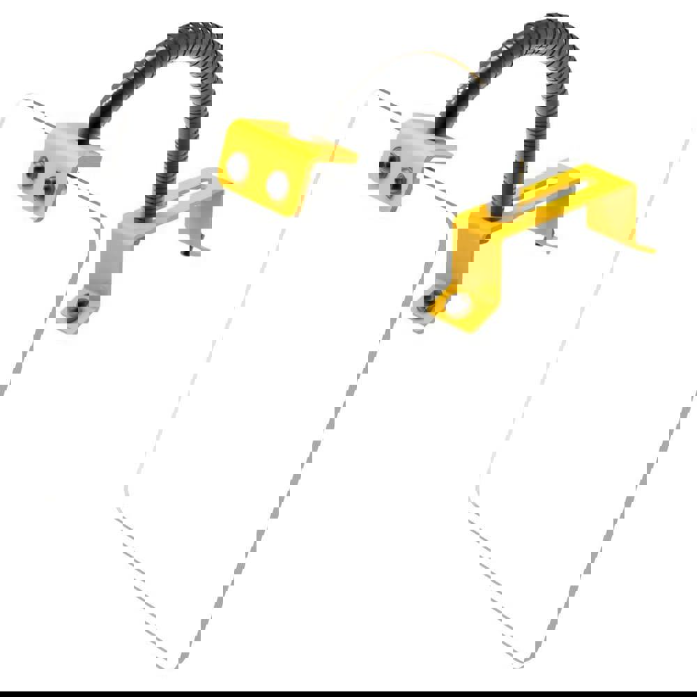 Bench grinder safety shield with goosneck arm. Shield size: 7-1/2