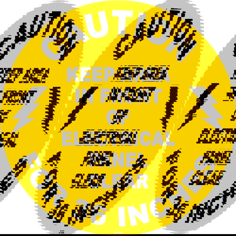 Adhesive Backed Floor Signs; Message Type: Security & Admittance; Workplace/Safety ; Message or Graphic: KEEP CLEAR FOR 36 INCHES; KEEP AREA IN FRONT OF ELECTRICAL PANNEL CLEAR ; Legend: KEEP AREA IN FRONT OF ELECTRICAL PANEL CLEAR FOR 36 INCHES