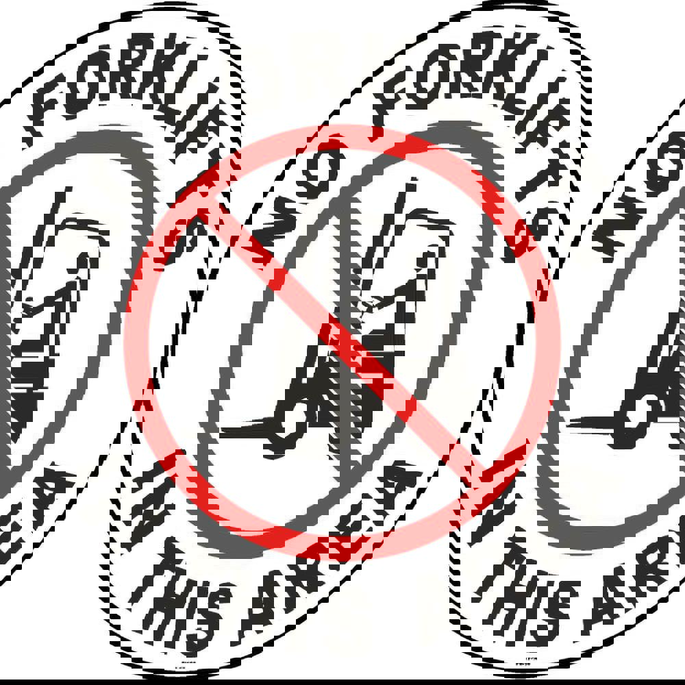 Adhesive Backed Floor Signs; Message Type: Security & Admittance ; Message or Graphic: NO FORKLIFTS IN THIS AREA ; Legend: NO FORKLIFTS IN THIS AREA ; Material: Vinyl ; Legend Color: Black; Red; White ; Color: Black and Red