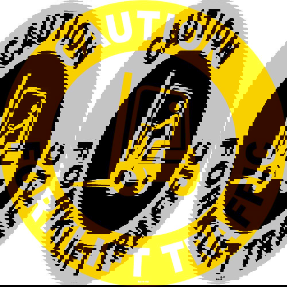 Adhesive Backed Floor Signs; Message Type: Traffic Control ; Message or Graphic: CAUTION; FORKLIFT TRAFFIC ; Legend: CAUTION FORKLIFT TRAFFIC AREA ; Material: Vinyl ; Legend Color: Black; Yellow ; Color: Black and Yellow