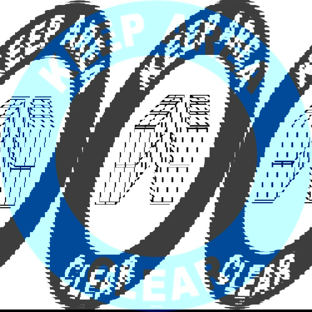 Adhesive Backed Floor Signs; Message Type: Workplace/Safety ; Message or Graphic: KEEP AREA CLEAR ; Legend: KEEP AREA CLEAR ; Material: Vinyl ; Legend Color: Blue; White ; Color: Blue