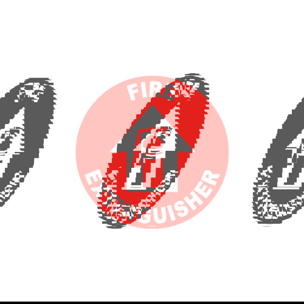 Adhesive Backed Floor Signs; Message Type: Fire ; Message or Graphic: FIRE EXTINGUISHER ; Legend: FIRE EXTINGUISHER ; Material: Vinyl ; Legend Color: Red; White ; Color: Red