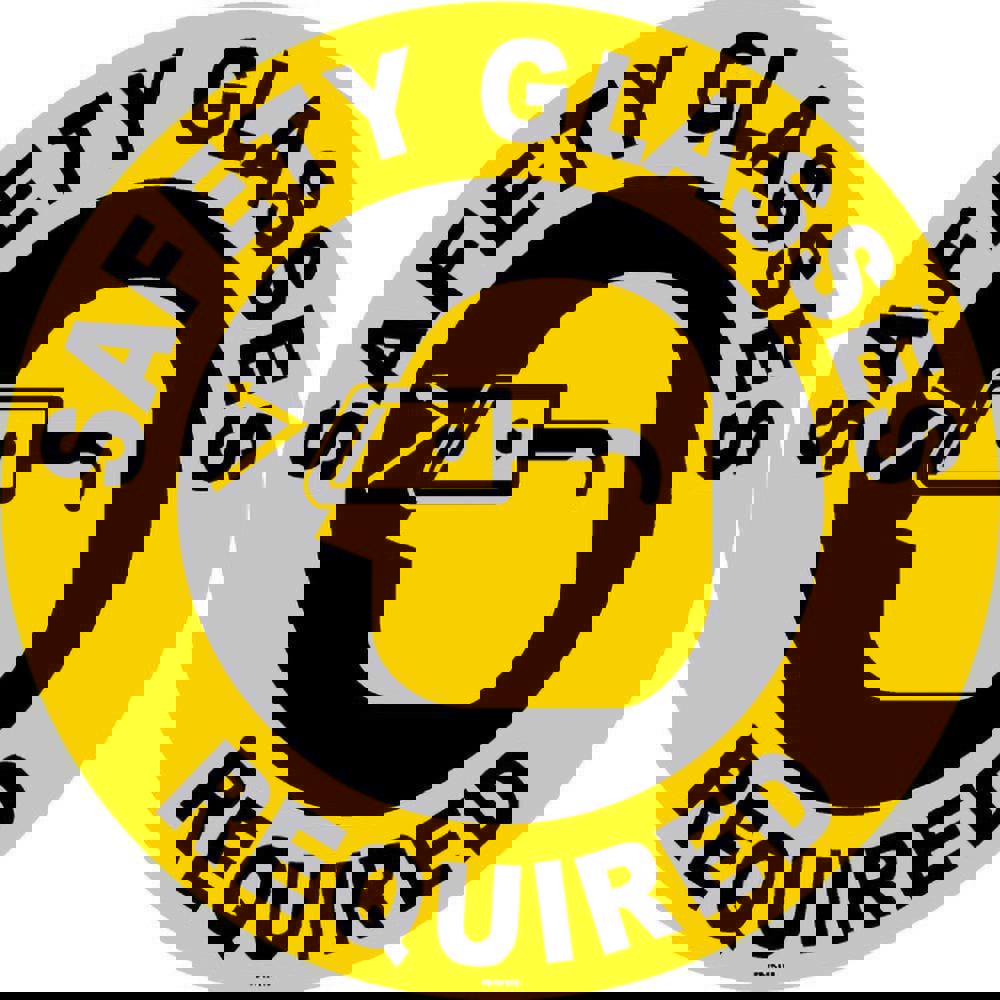 Adhesive Backed Floor Signs; Message Type: Accident Prevention; Security & Admittance ; Message or Graphic: SAFETY GLASSES REQUIRED ; Legend: SAFETY GLASSES REQUIRED ; Material: Vinyl ; Legend Color: Black; Yellow ; Color: Black and Yellow