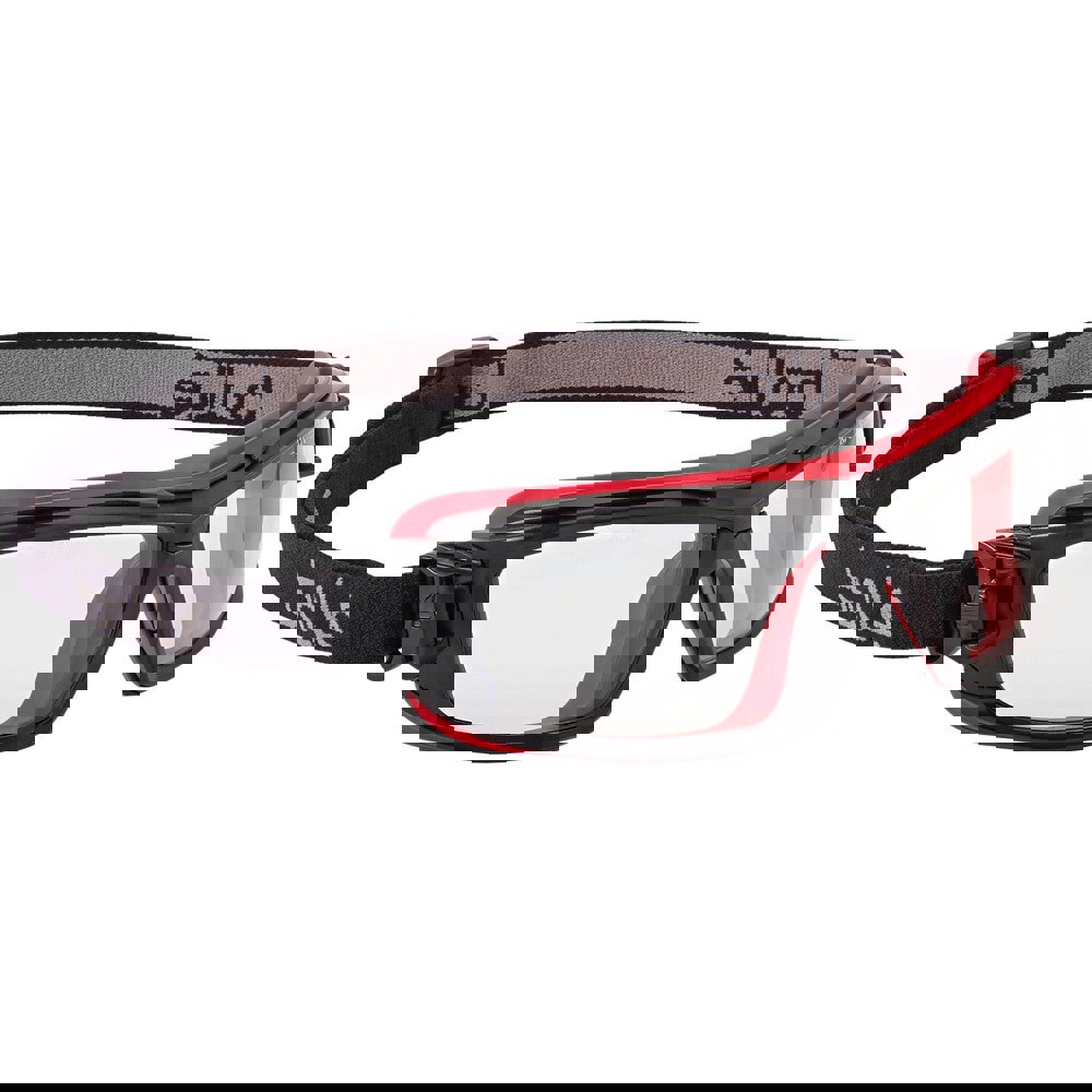 Safety Glasses; Glasses Style: Clear ; Lens Coating: Anti-Fog; Scratch-Resistant ; Frame Style: Full-Framed ; Frame Design: Wrap Around ; Lens Color: Clear ; Frame Color: Black; Red