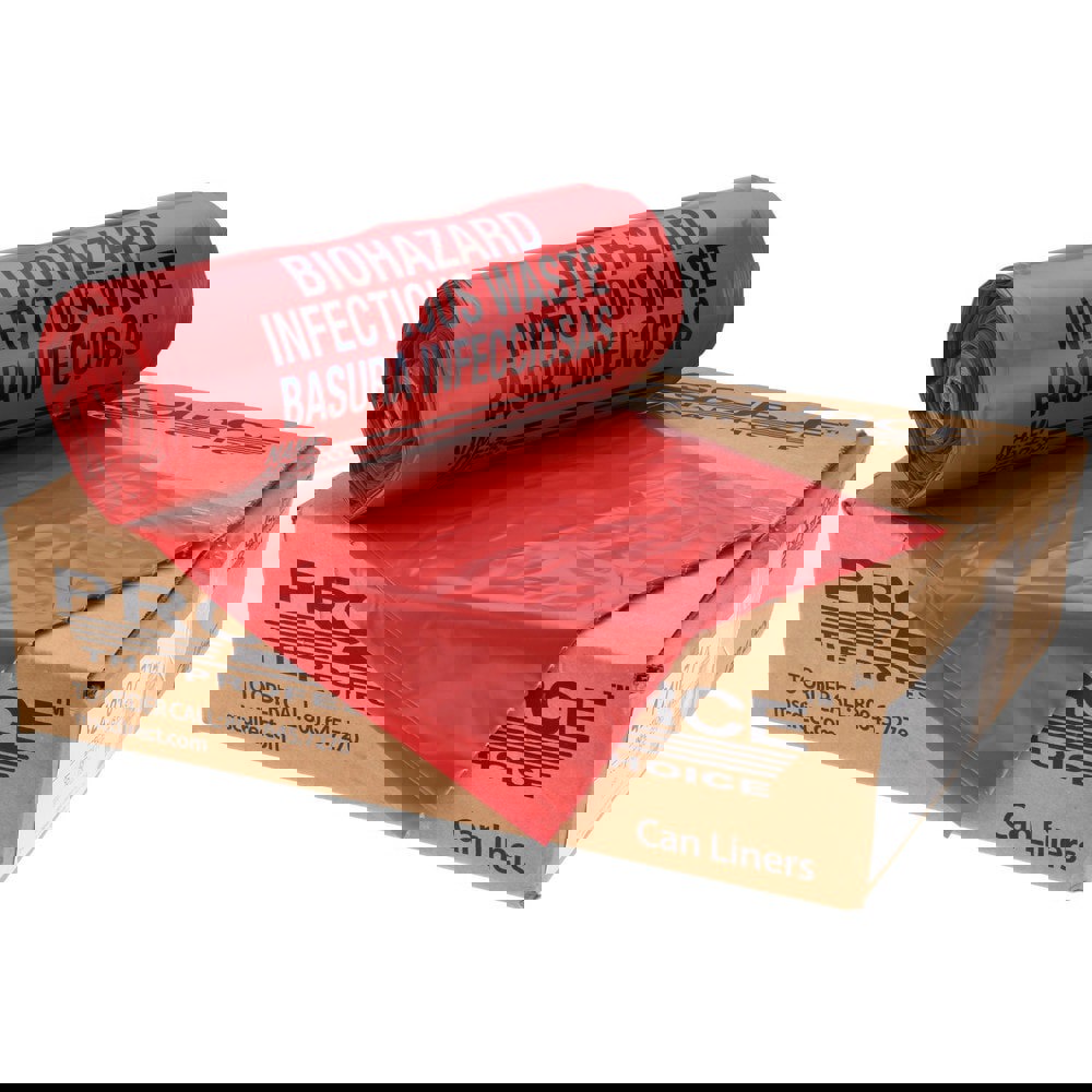 Pack of (100) 45 Gal Capacity, Red, Hazardous Waste Bags